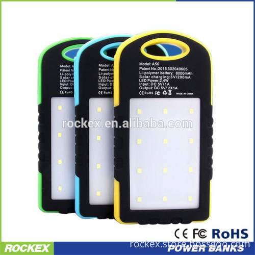 Outdoor Travel Waterproof Solar Power Bank Portable Solar 5000mah Battery For Mobile Phone Charger Power Bank